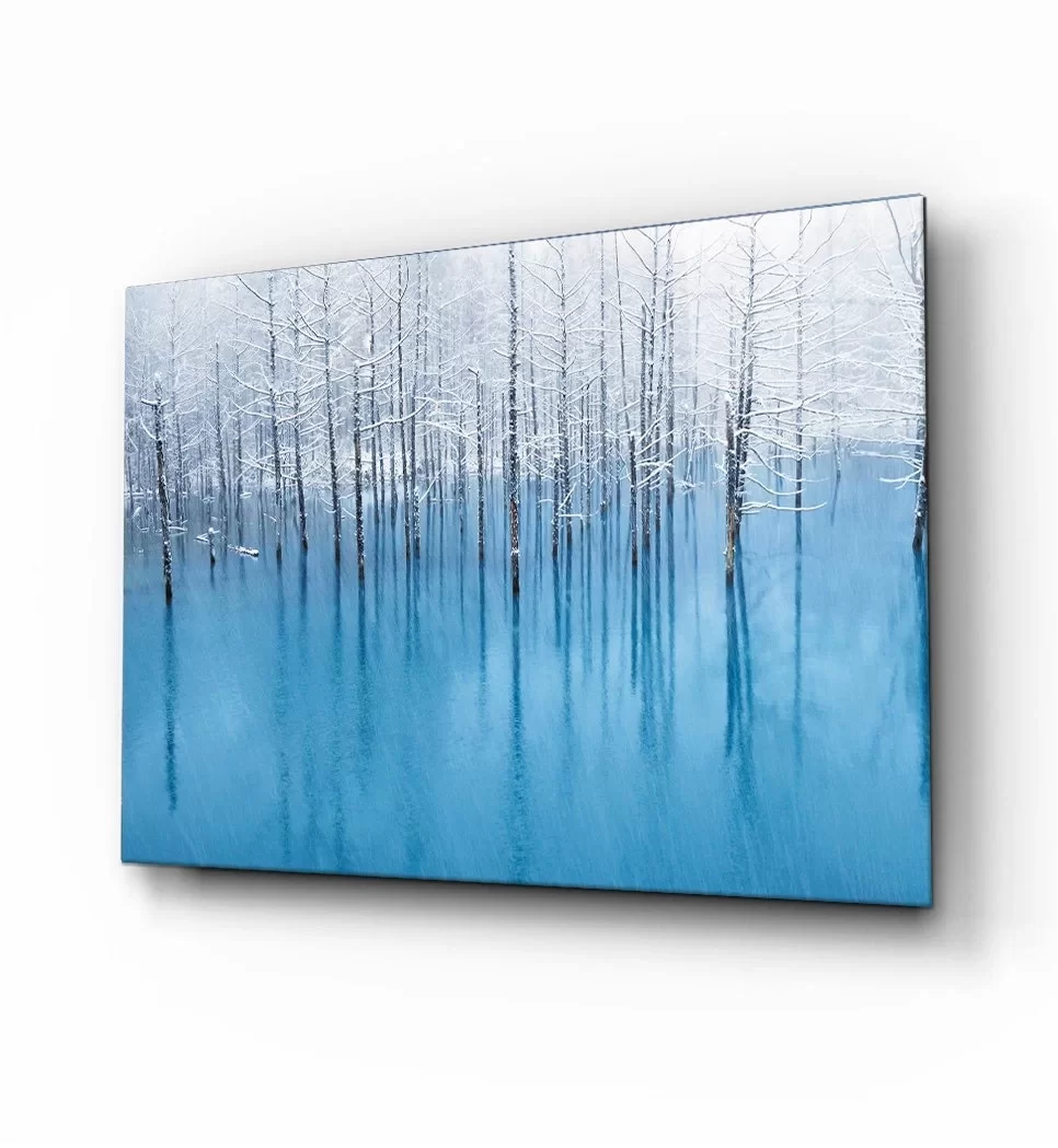 TEKNOO- Snowy Trees and Lake Glass Painting