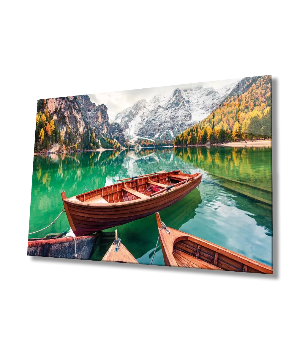 TEKNOO- Boat and Lake Landscape Nature Glass Painting Home and Office Wall Decoration