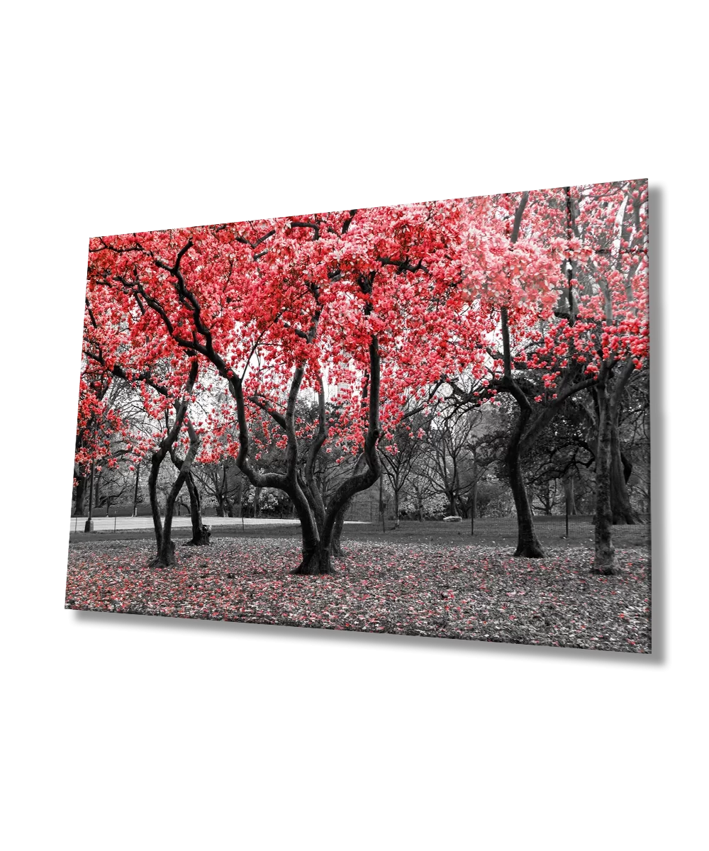 TEKNOO- Red Trees Nature Glass Painting Home and Office Wall Decoration