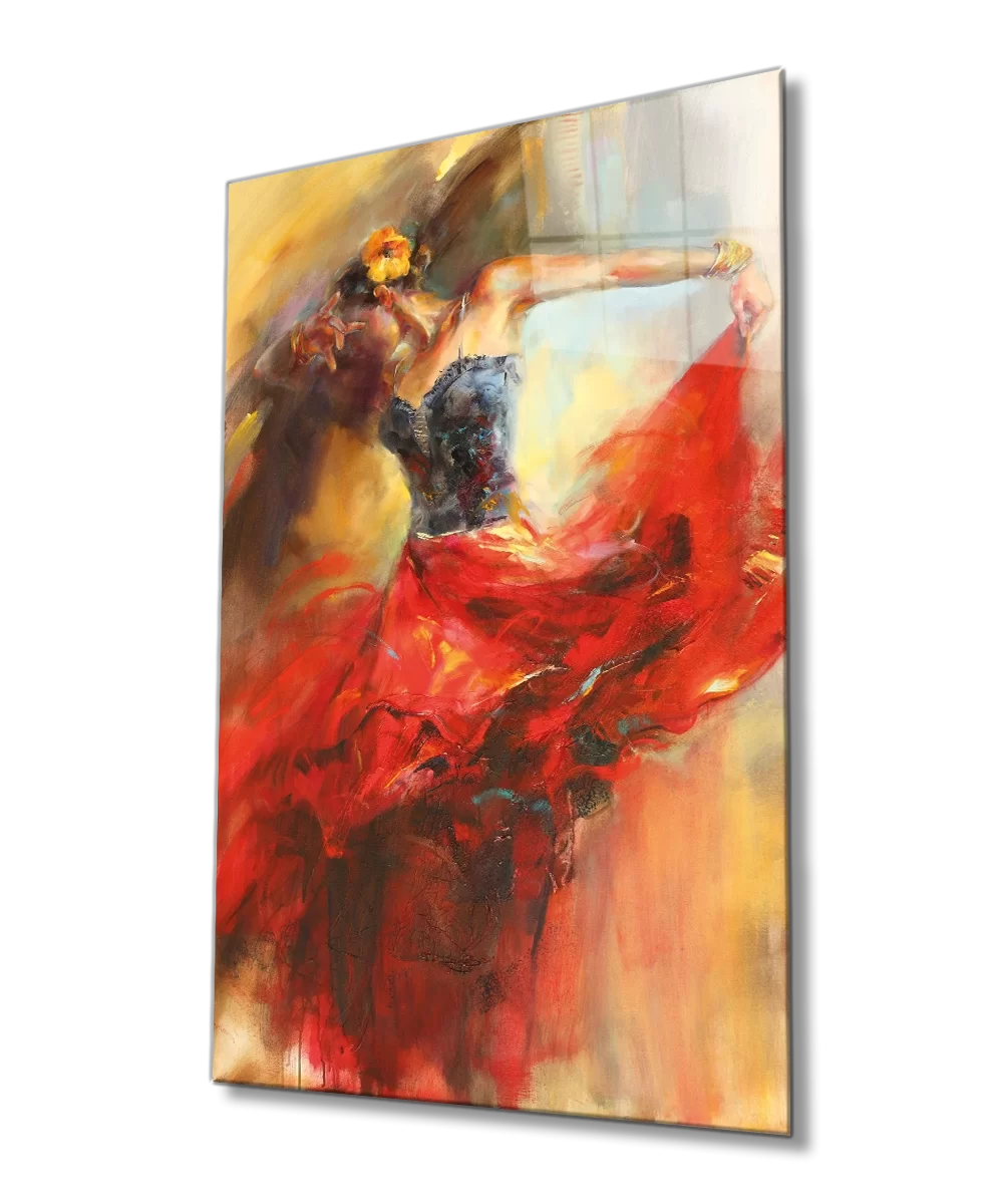 TEKNOO- Red Ballerina Glass Painting Home and Office Wall Decoration