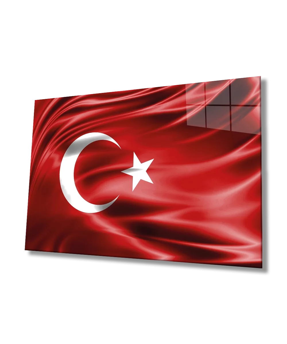 TEKNOO- Red Wavy Turkish Flag Glass Painting Home and Office Wall Decoration