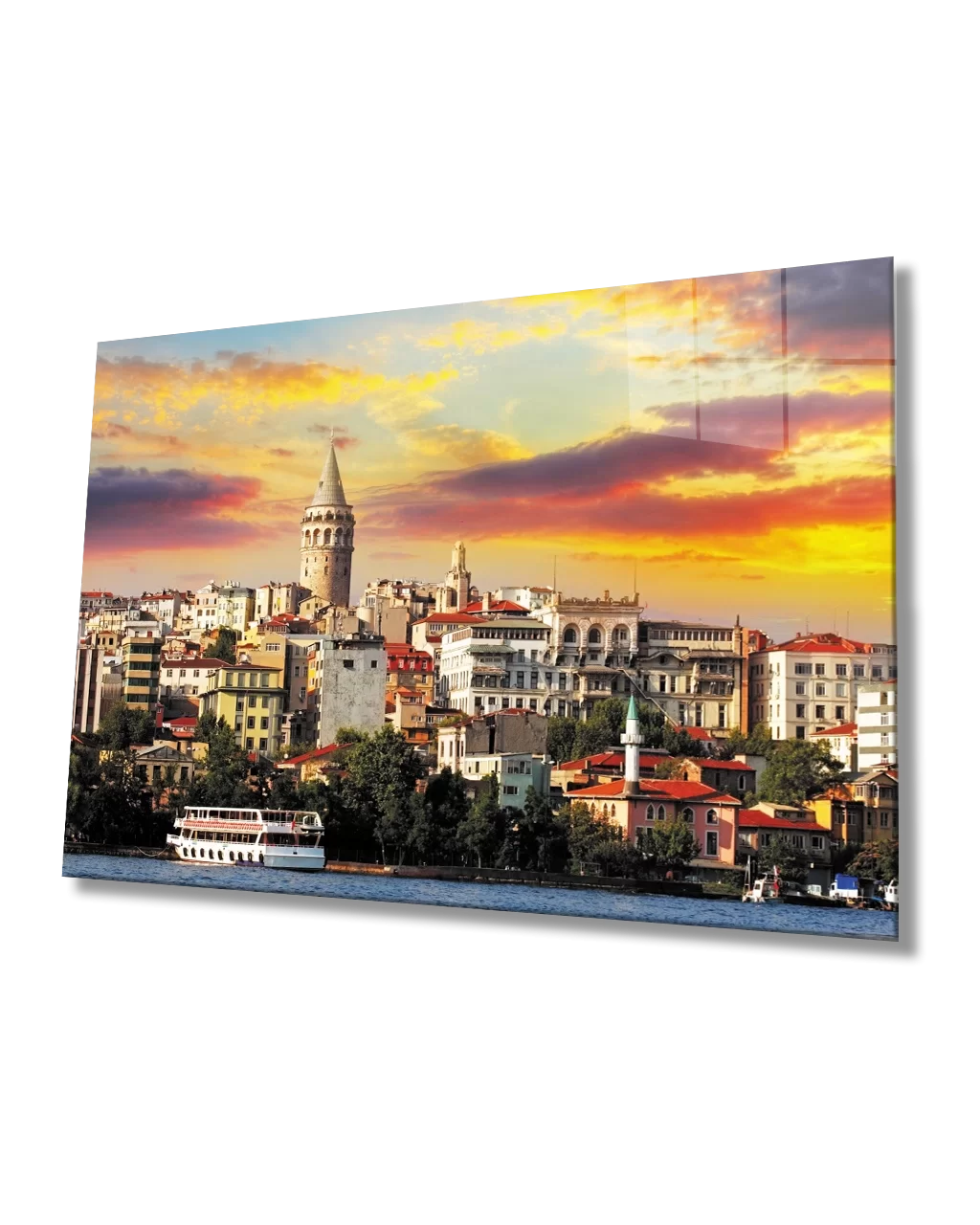 TEKNOO- Red Sky Galata Tower Istanbul View Glass Painting