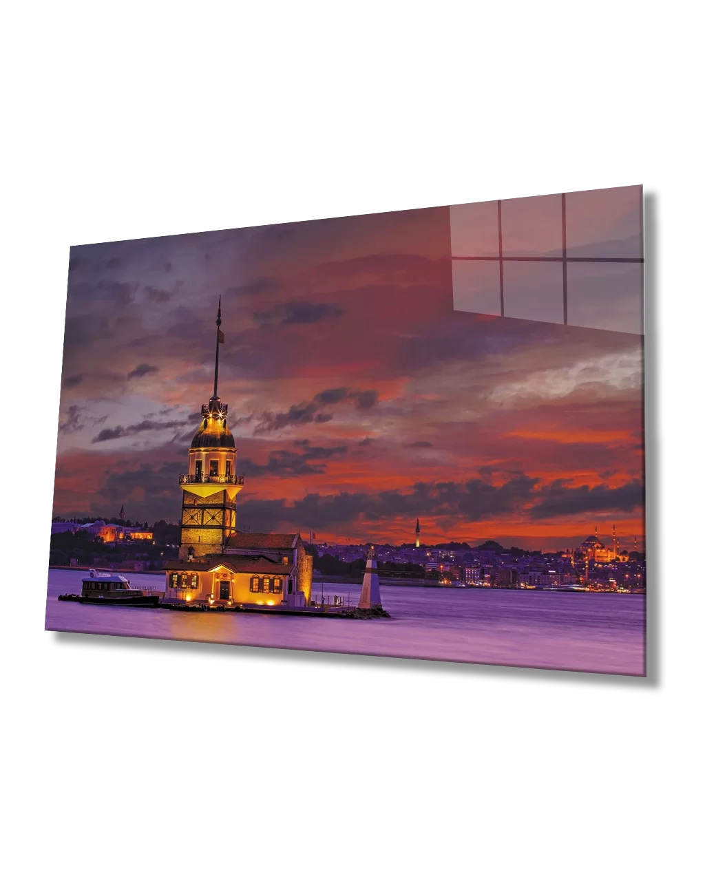 TEKNOO- Red Sky Glass Painting with Maiden's Tower View