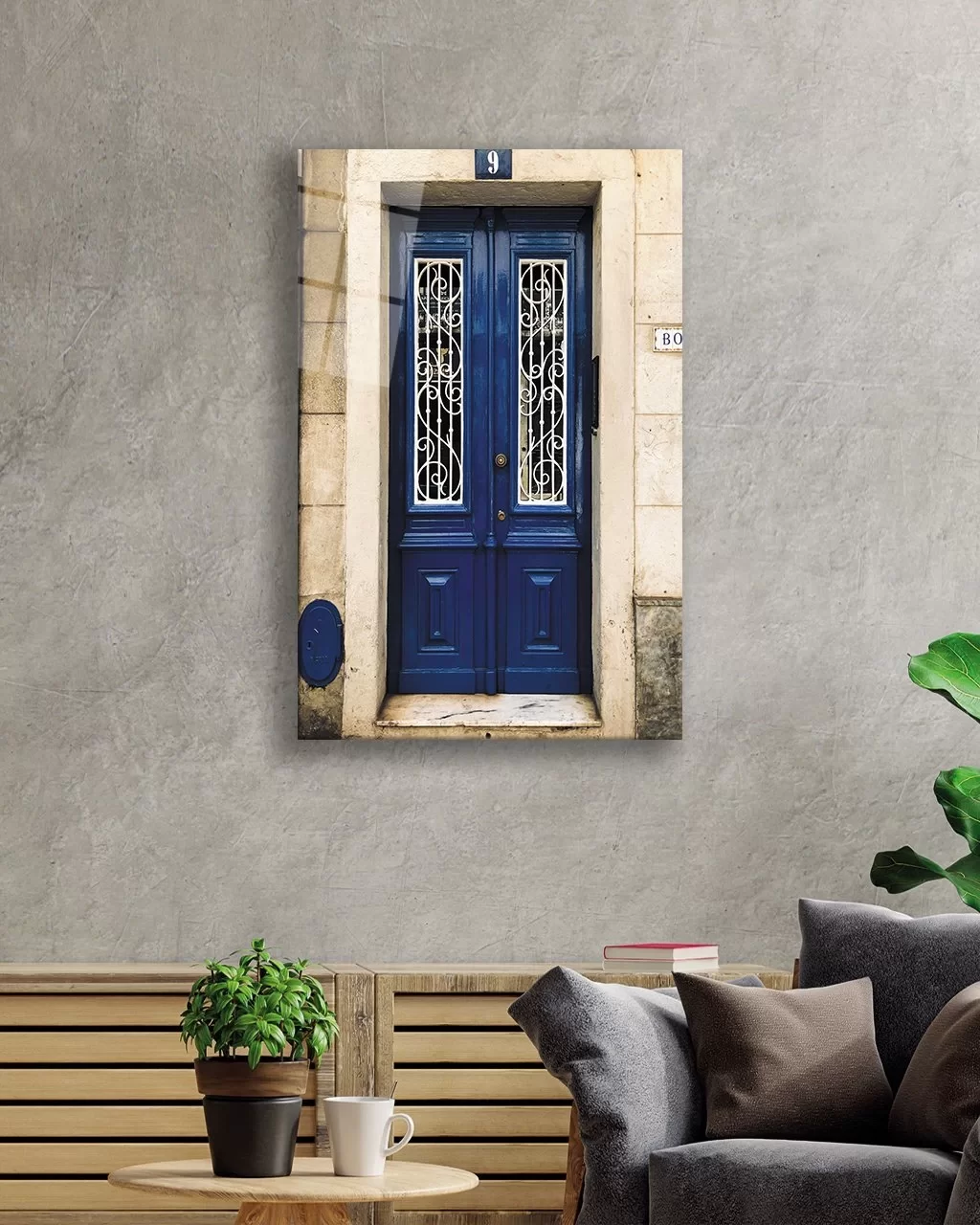 TEKNOO- Blue Vertical Door Glass Painting