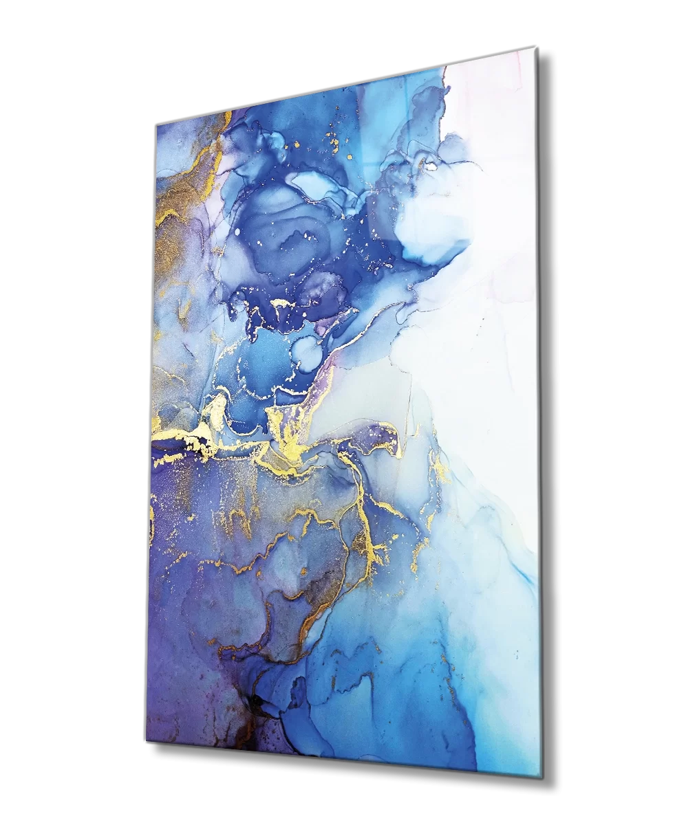 TEKNOO- Blue Colored Abstract Glass Painting Home and Office Wall Decoration