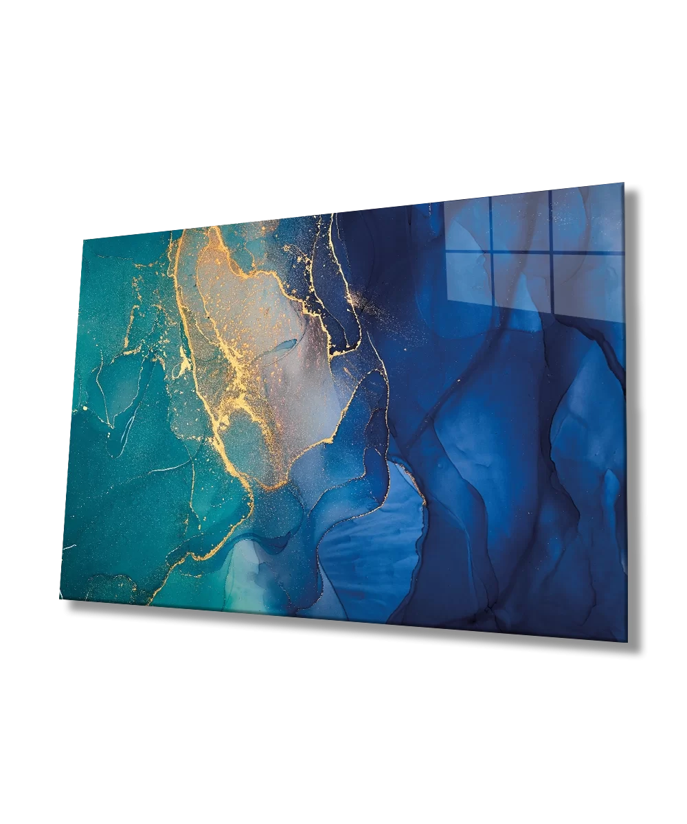 TEKNOO- Blue Colored Abstract Glass Painting Home and Office Wall Decoration