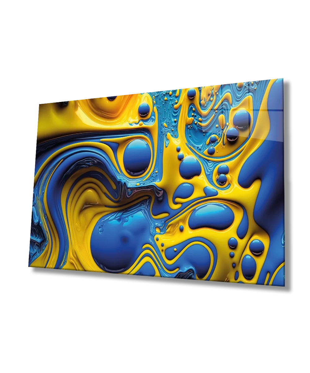 TEKNOO- Blue Yellow Abstract Glass Painting Home and Office Wall Decoration