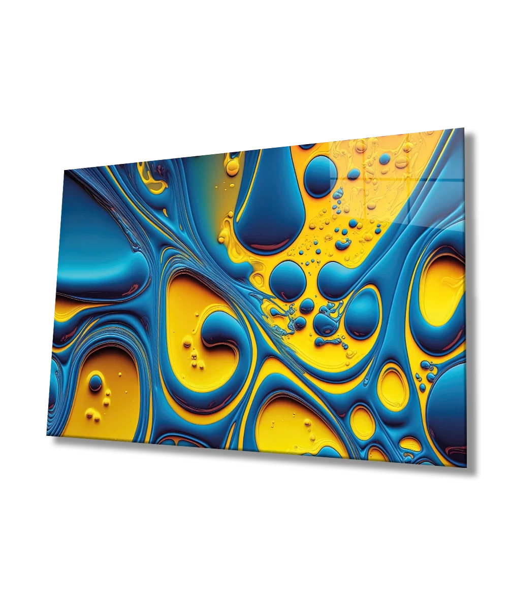 TEKNOO- Blue Yellow Abstract Glass Painting Home and Office Wall Decoration