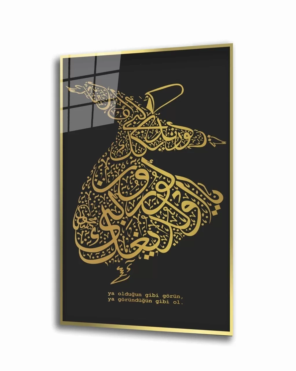 TEKNOO- Mevlana Whirling Dervish Yellow Black Glass Painting