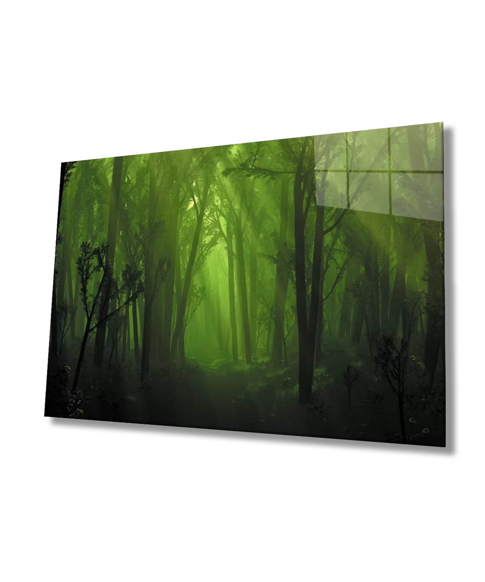 TEKNOO- Forest Tree Green Glass Painting Forest Tree Green