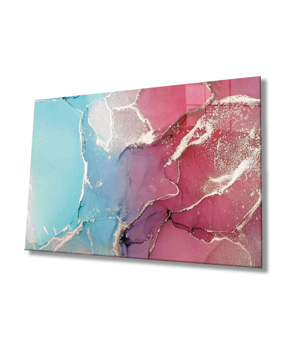 TEKNOO- Pink and Blue Abstract Glass Painting Home and Office Wall Decoration