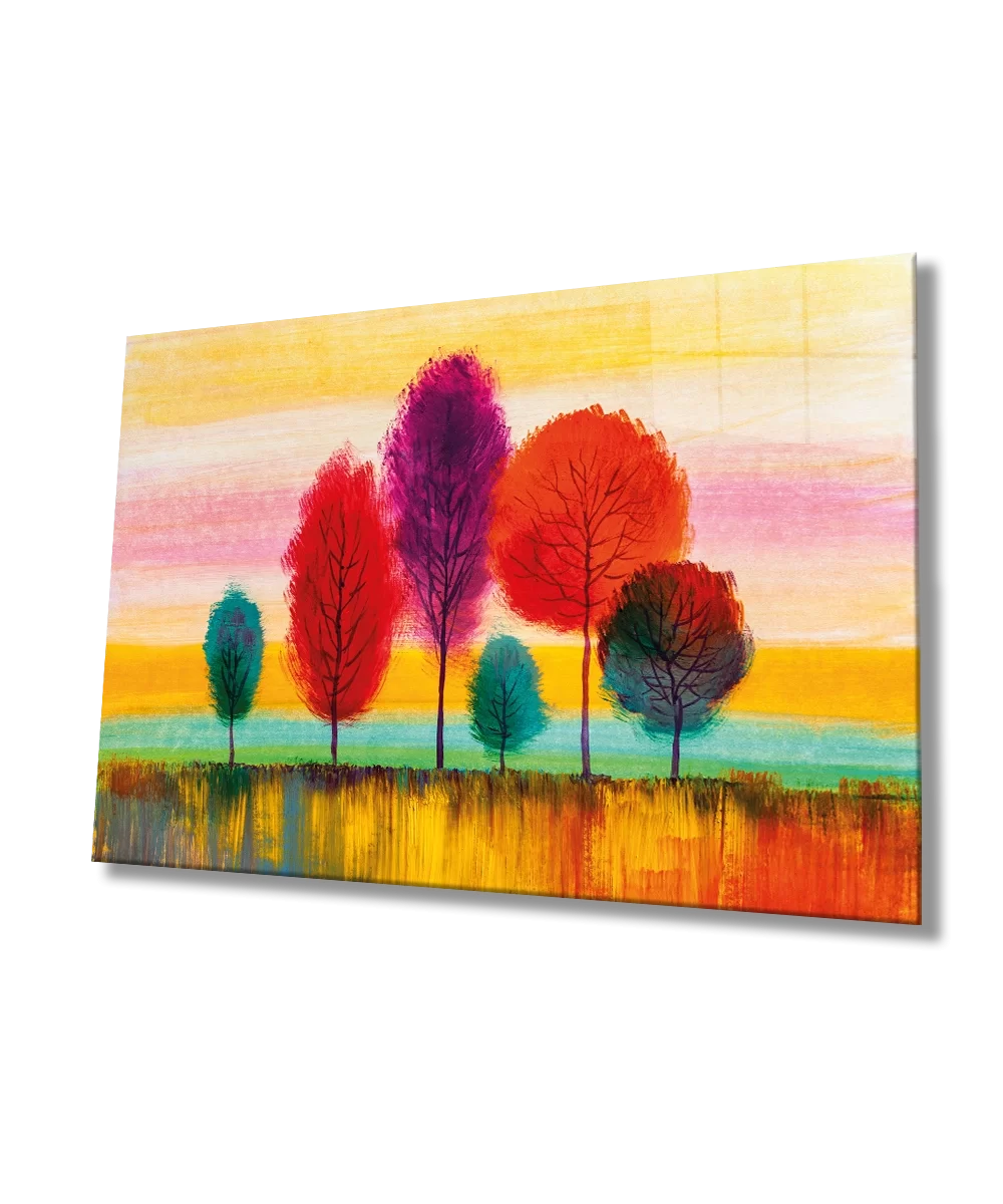 TEKNOO- Colorful Trees Nature Glass Painting Home and Office Wall Decoration