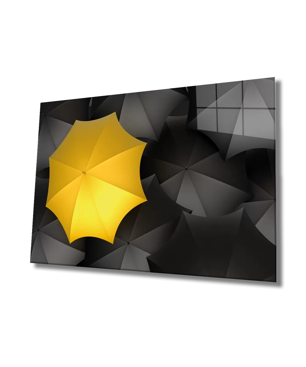 TEKNOO- Yellow Black Umbrella Illustration Glass Painting