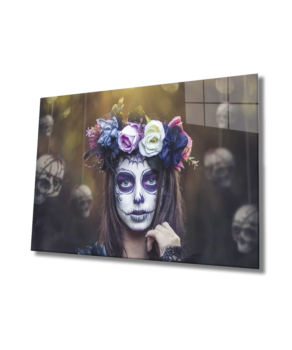 TEKNOO- Woman with Sugar Skull Crown Glass Painting