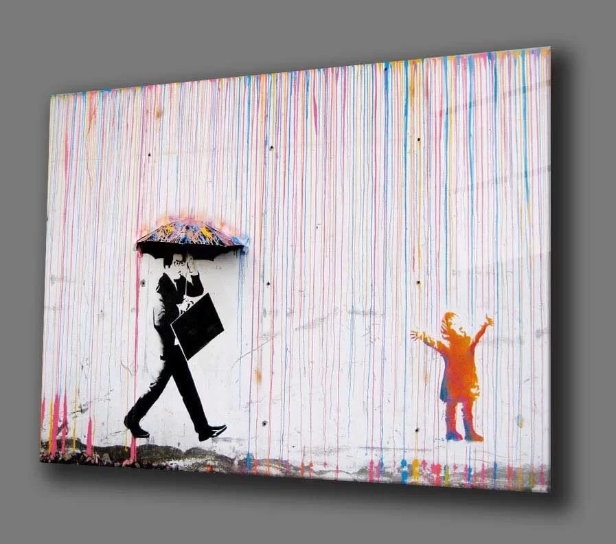 TEKNOO- Man and Child with Umbrella Painting by Painting