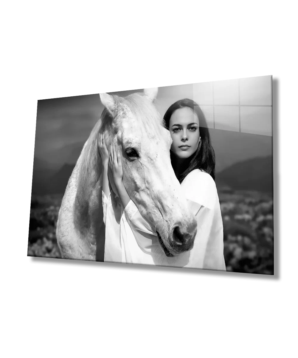 TEKNOO- Black and White Human Photographs, Women and Atand Horse