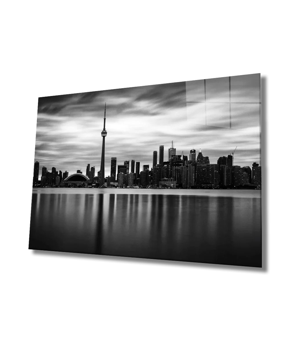 TEKNOO- Black and White City View Glass Painting