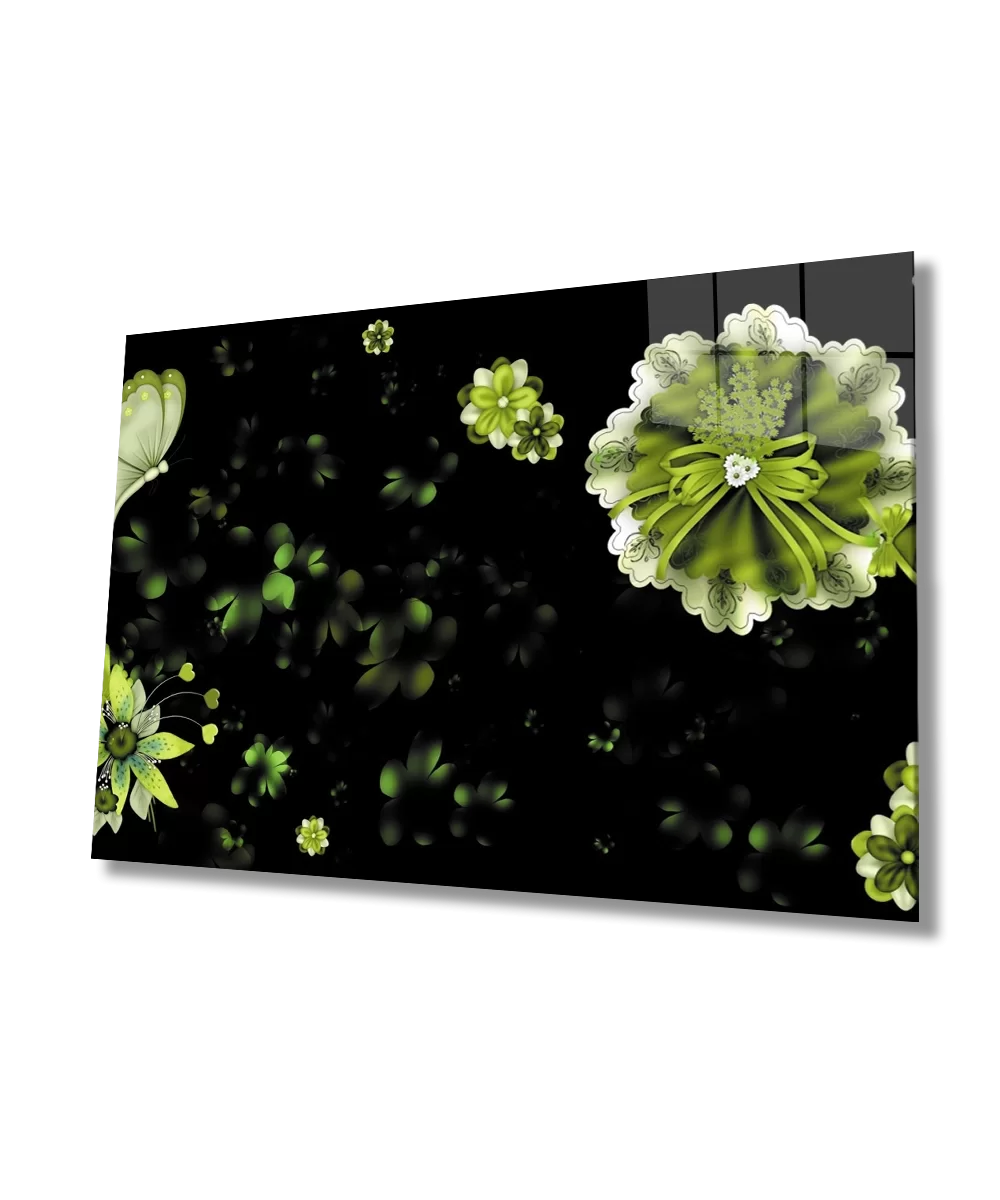 TEKNOO- Black Flower Green Glass Painting