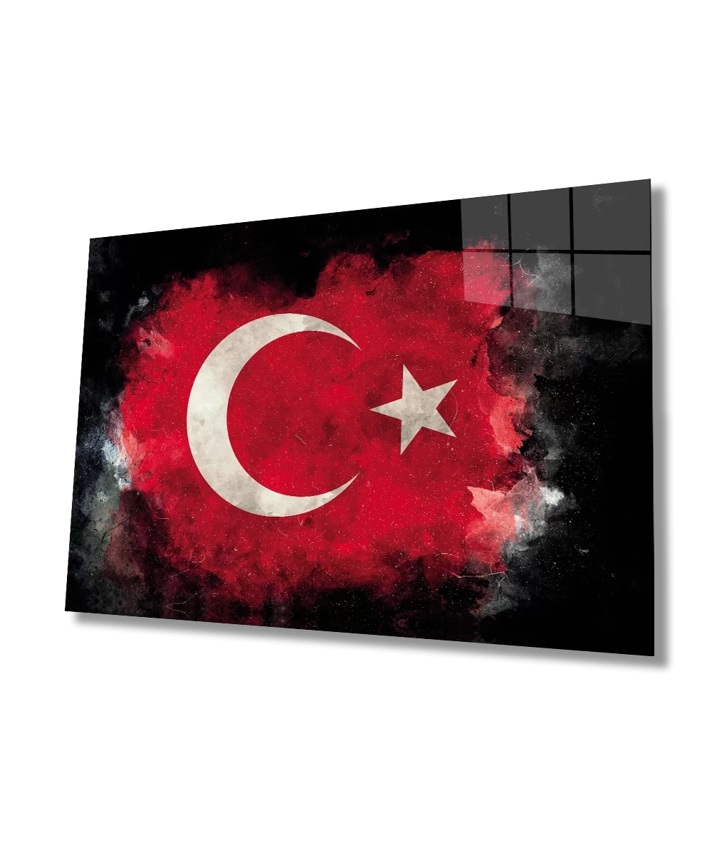 TEKNOO- Turkish Flag with Black Background Moon Star Glass Black Background