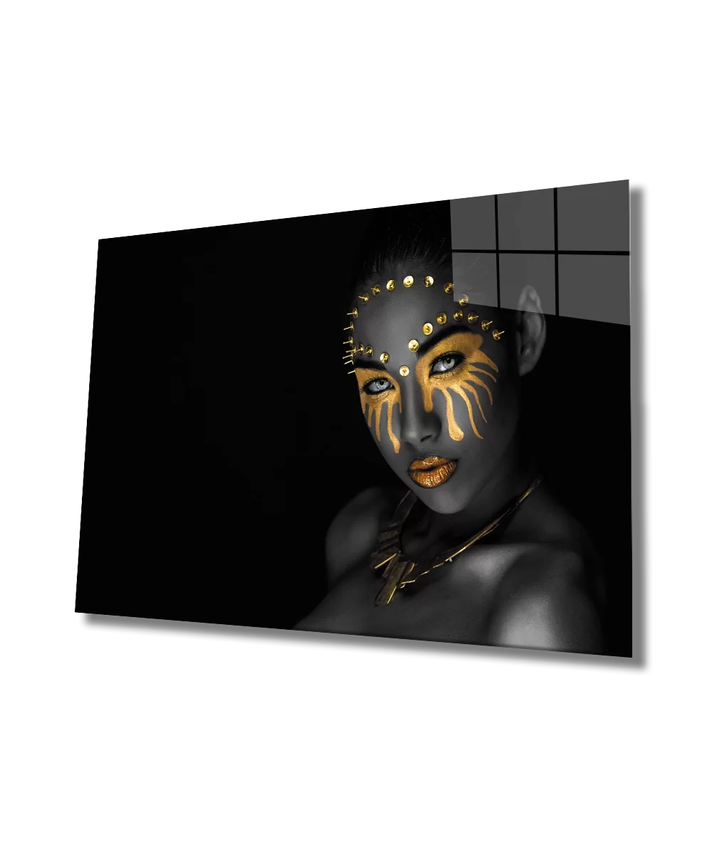 TEKNOO- Black Woman Gold Makeup Glass Painting