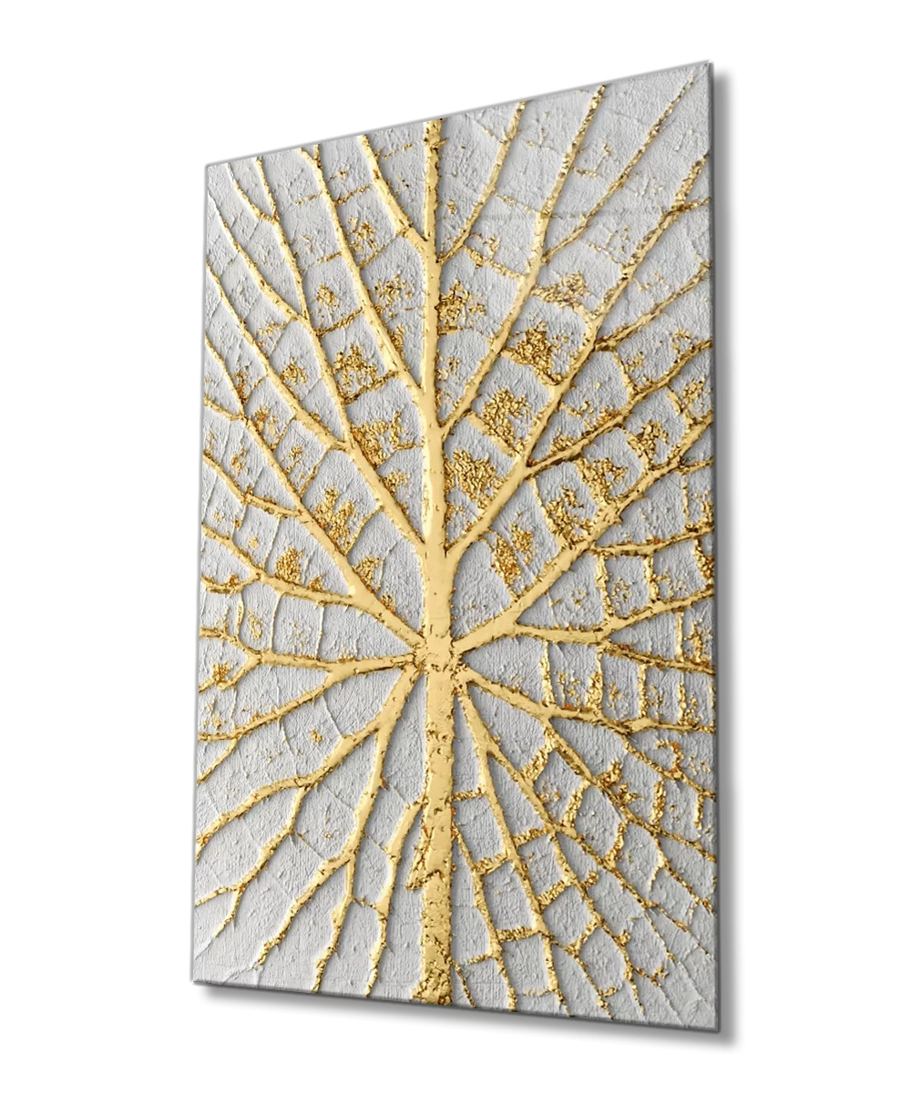 TEKNOO- Abstract White Gold Tree Glass Painting Home and Office Wall Decoration