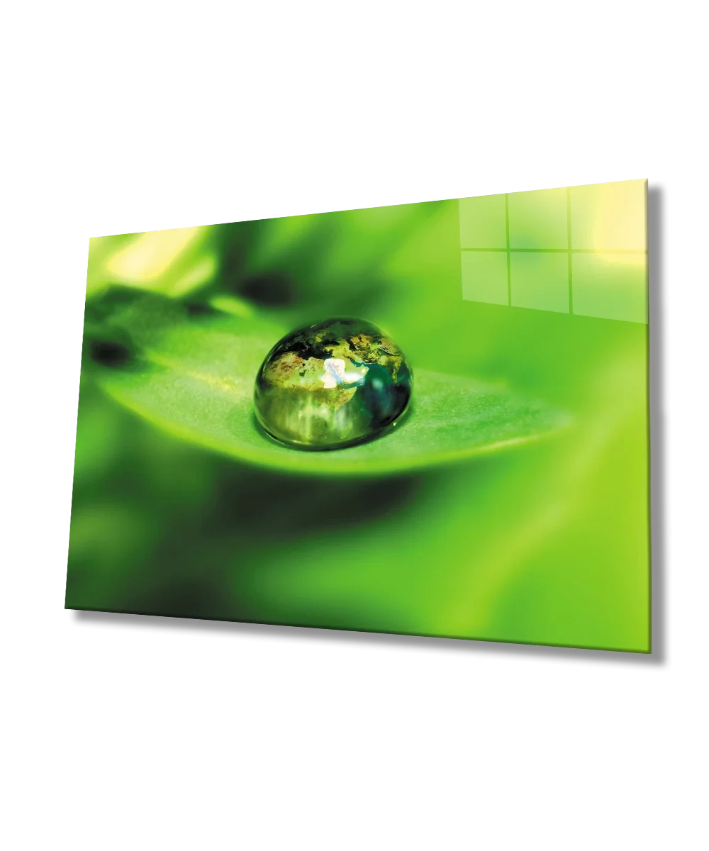 TEKNOO- Water Drop Green Leaf Glass Painting