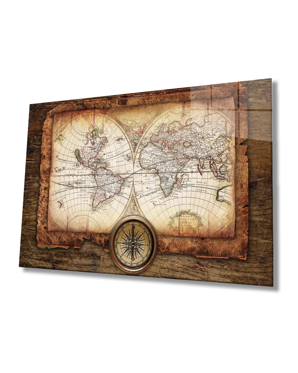 TEKNOO- World Map on Wood Glass Painting