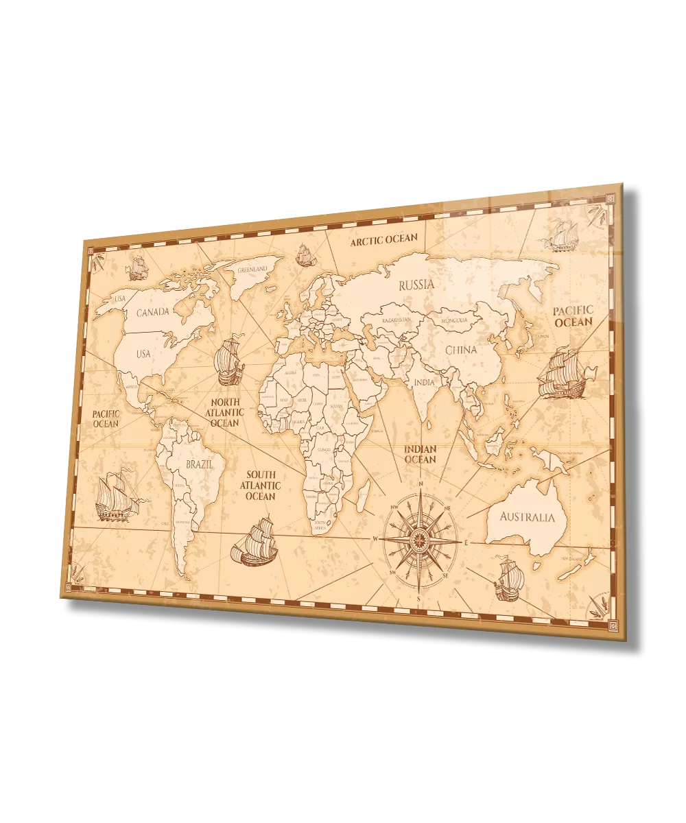 TEKNOO- Historical World Map Glass Painting Home and Office Wall Decoration