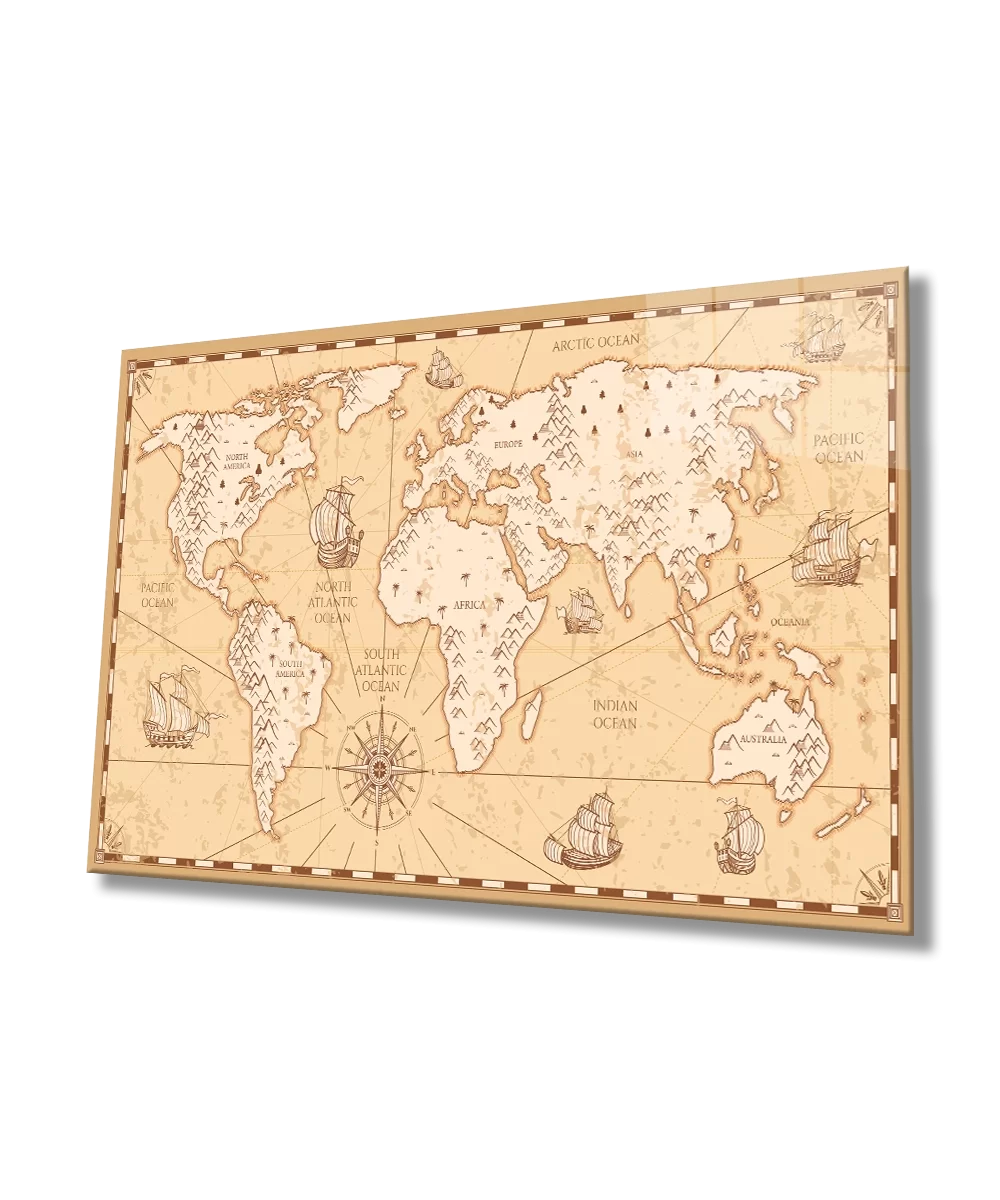 TEKNOO- Historical World Map Glass Painting Home and Office Wall Decoration