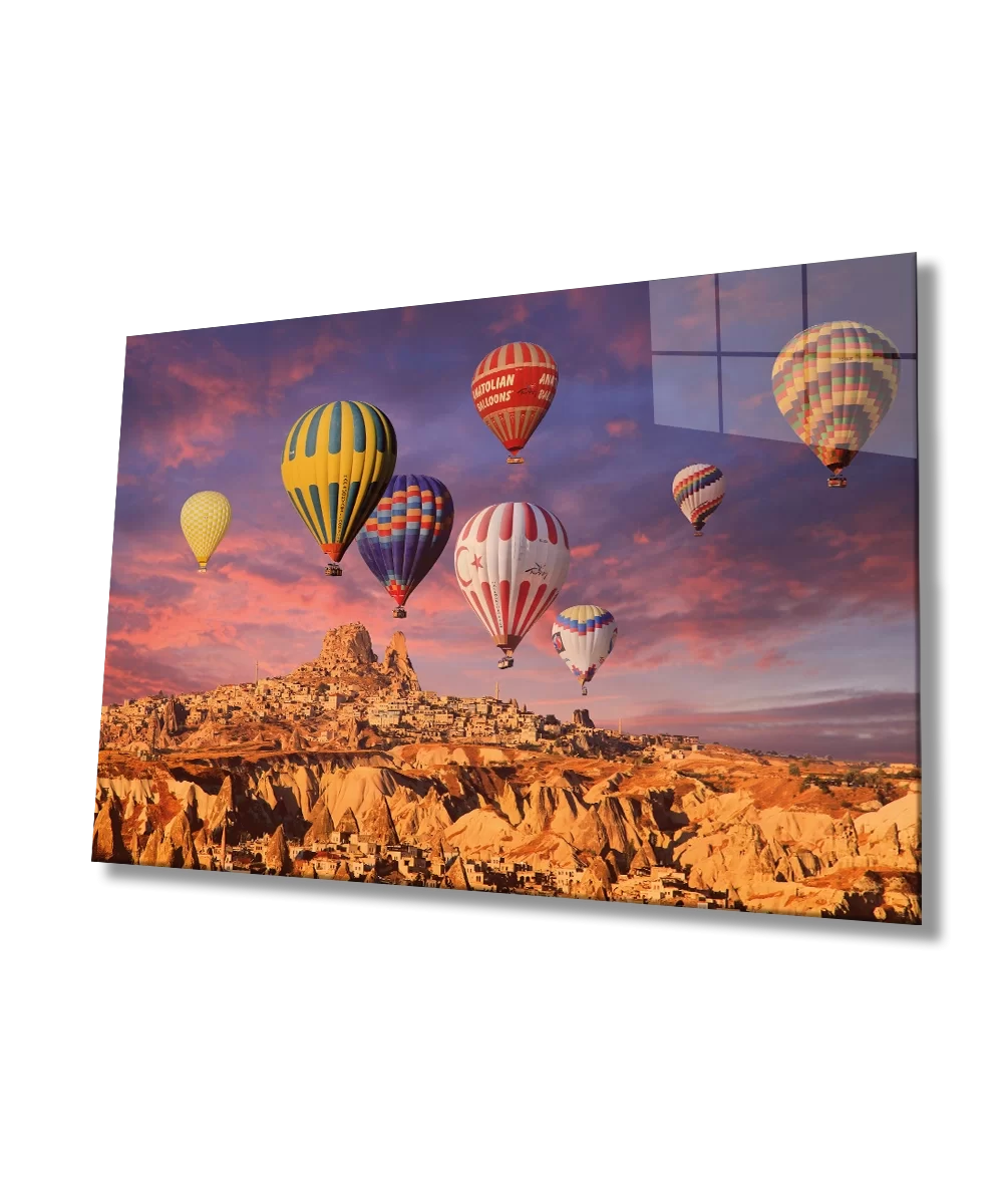 TEKNOO- Flying Balloons Cappadocia Glass Painting Home and Office Wall Decoration