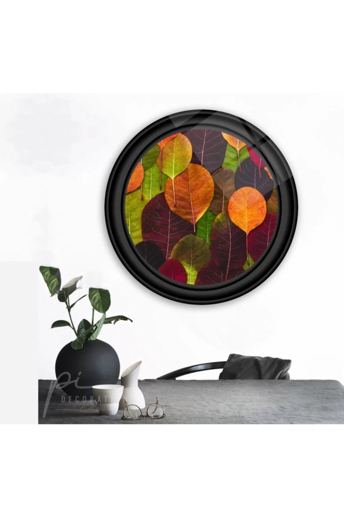 TEKNOO- Leaves Round Glass Painting