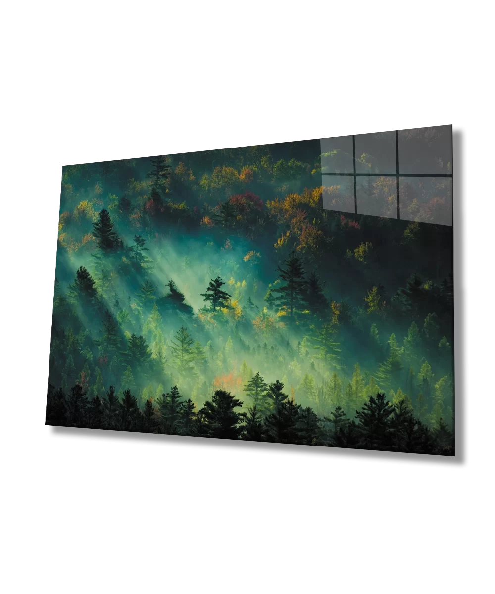 TEKNOO- Green Forest Tree Landscape Glass Painting