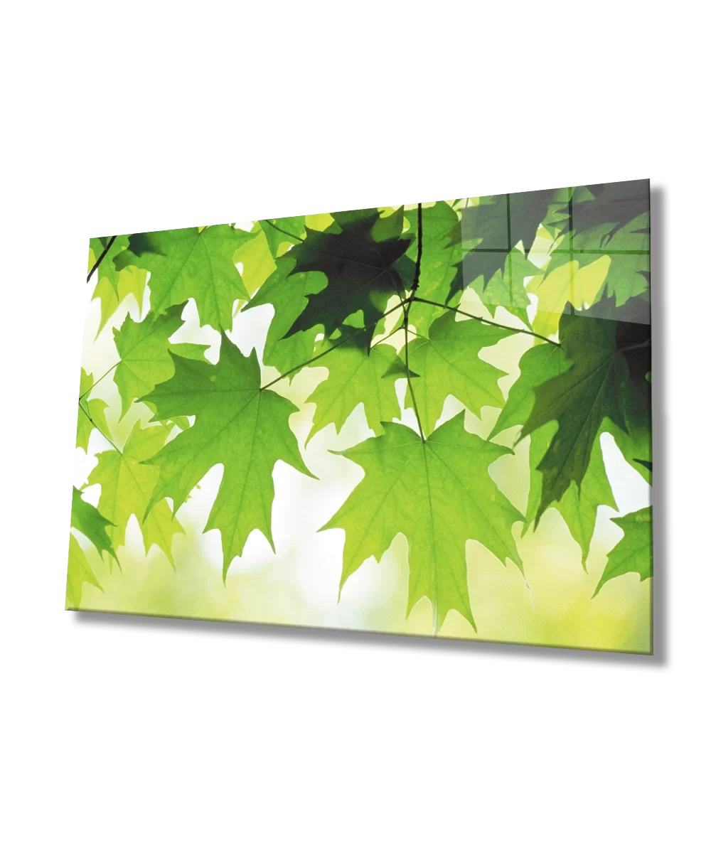 TEKNOO- Green Leaves Glass Painting Green Leaves