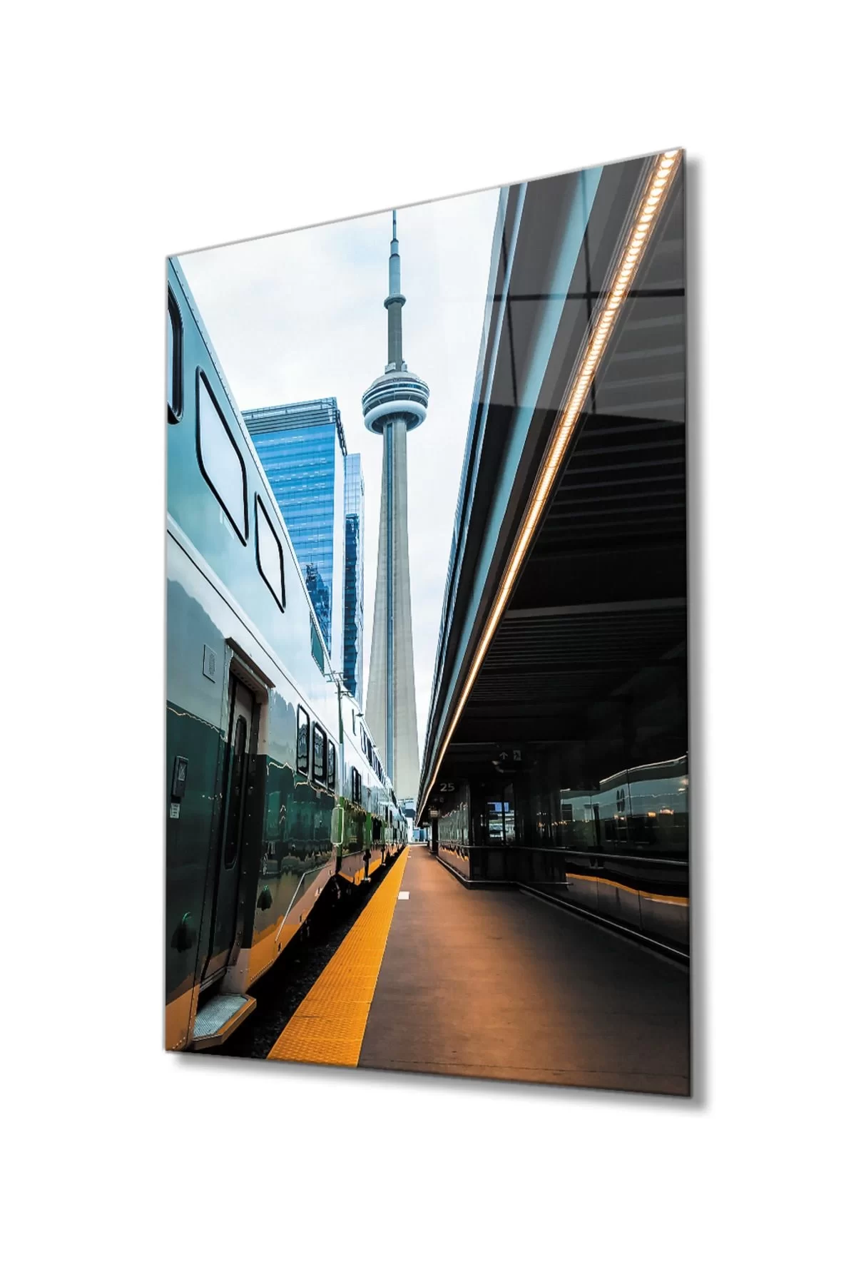 Train Station Glass Painting, Home And Office Wall Decoration