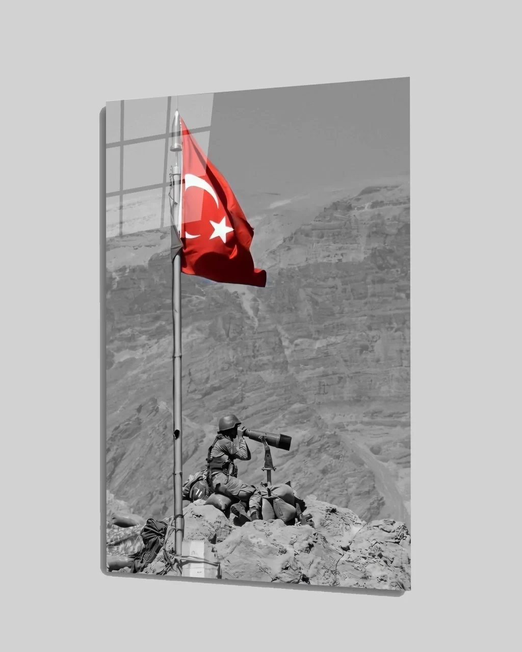 Turkish Soldier and Flag Glass Painting