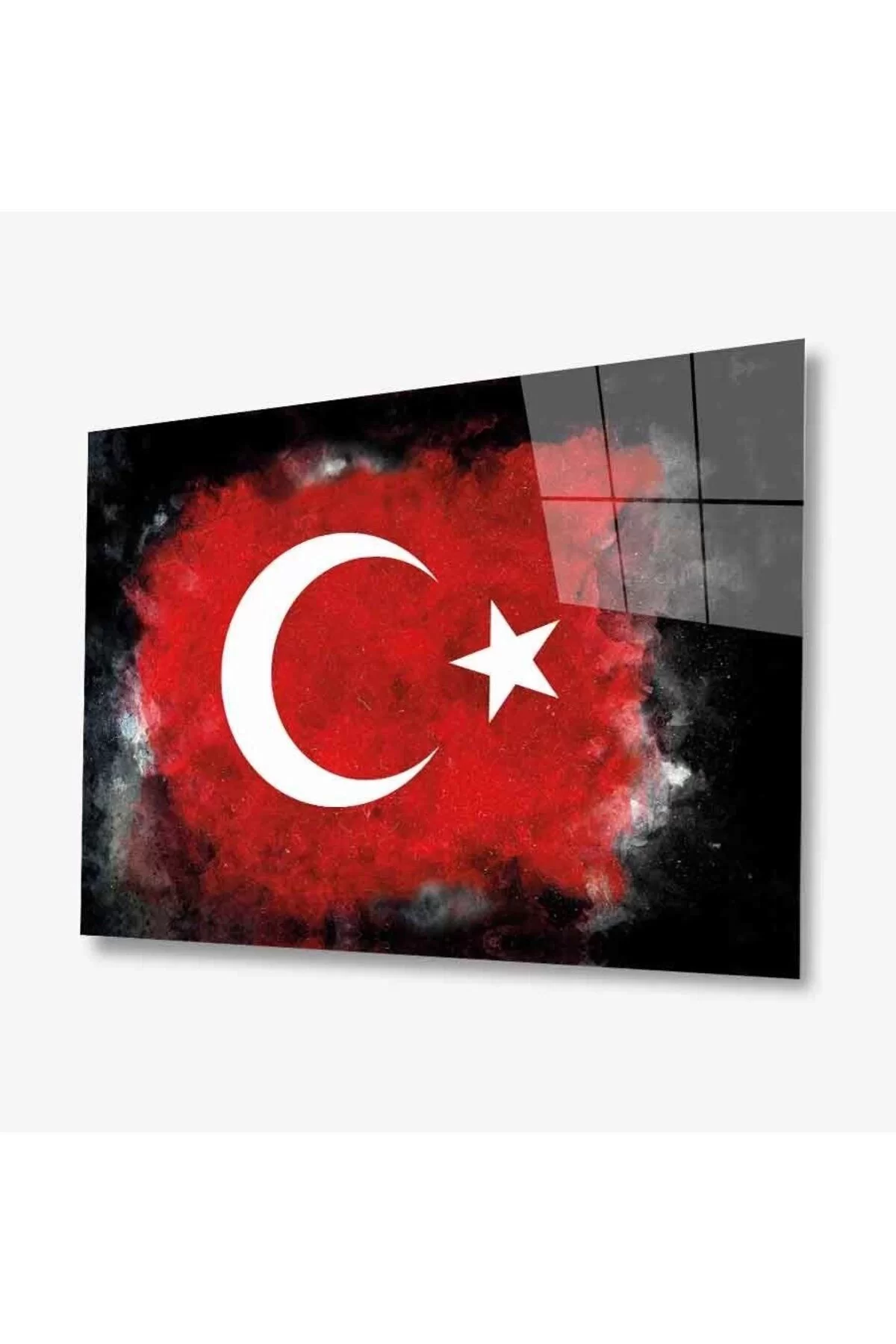 Turkish Flag Black Background Glass Painting