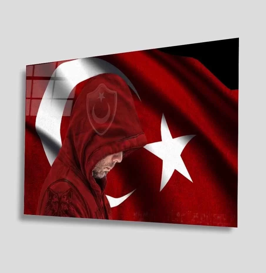 Turkish Flag and Man Glass Painting