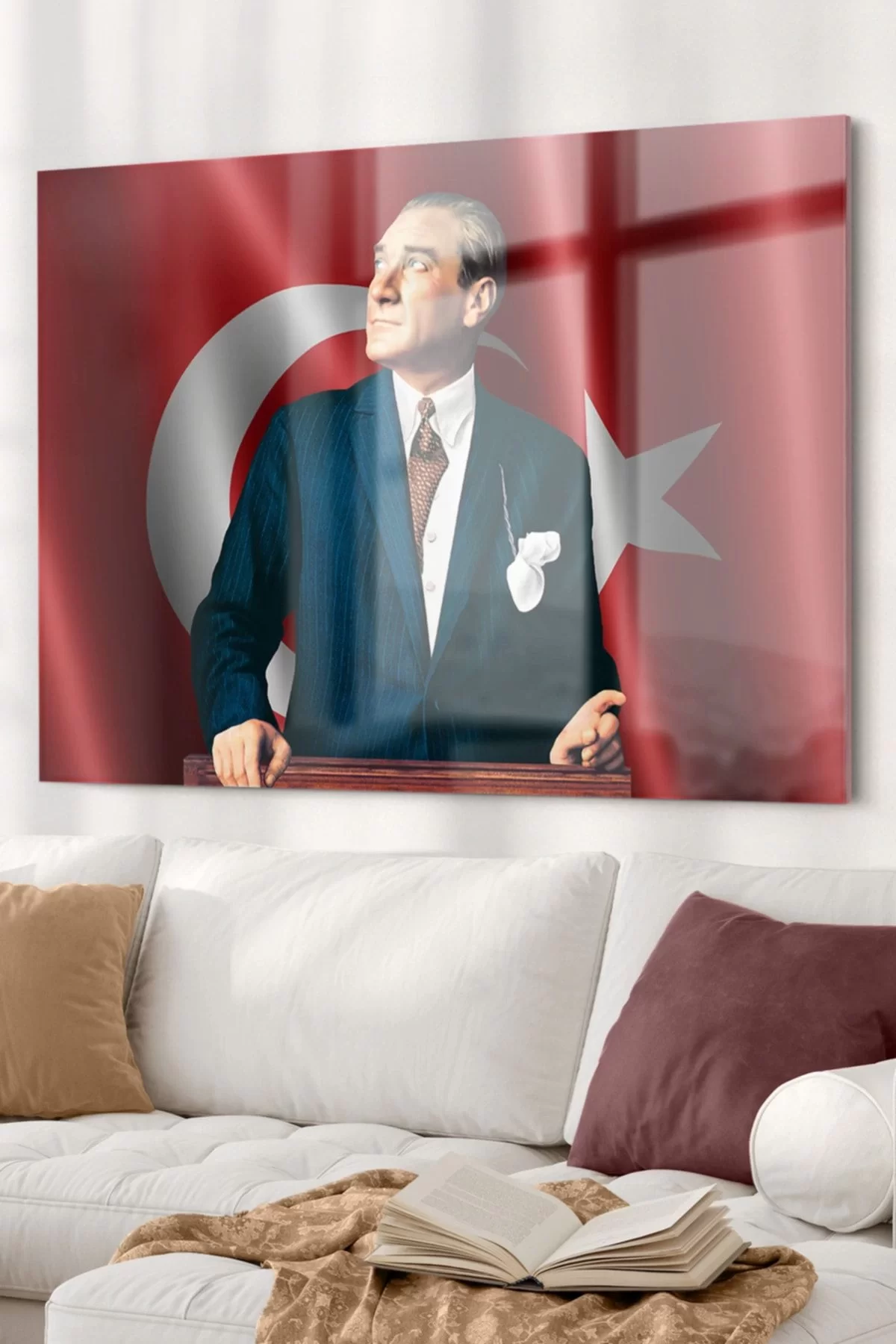 Turkish Flag and Ataturk | Ataturk Themed Glass Painting | 50x70cm