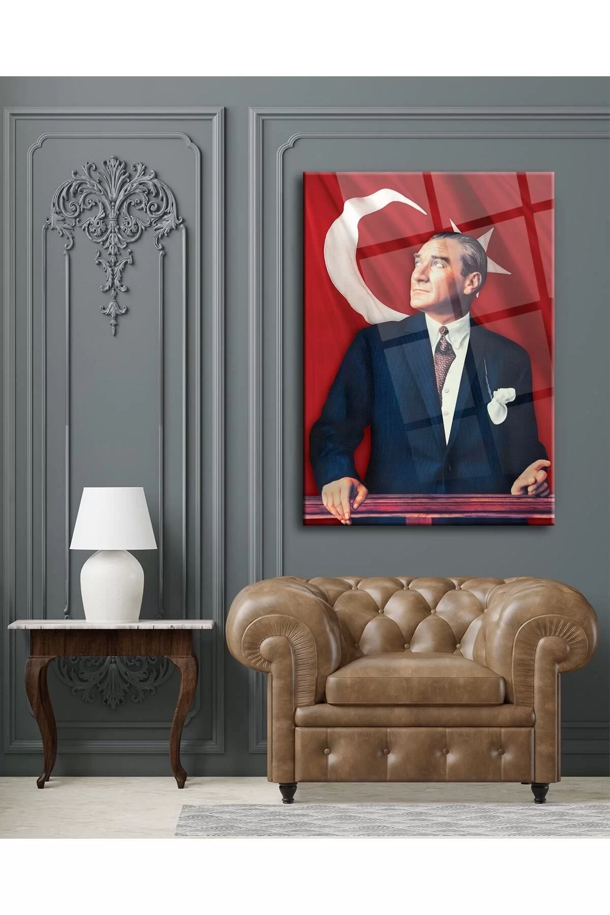 Turkish Flag Ataturk Glass Painting, Office Wall Decoration Products, Home Decoration