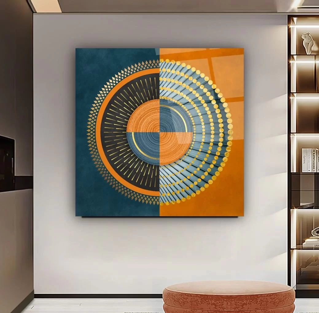 Orange Blue Geometric Artistic Glass Painting