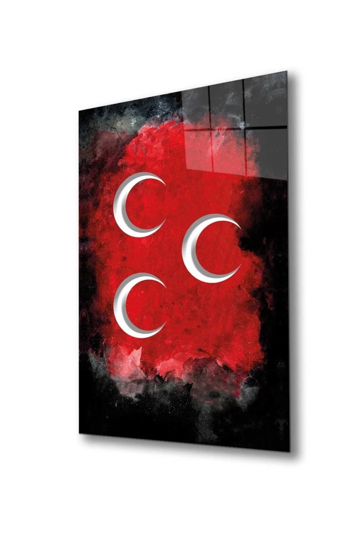 Three Crescents Glass Painting with Black Red Background