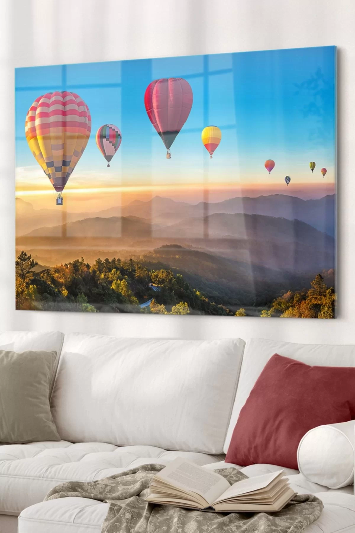 Flying Colorful Balloons | Landscape Themed Glass Painting | 50x70cm