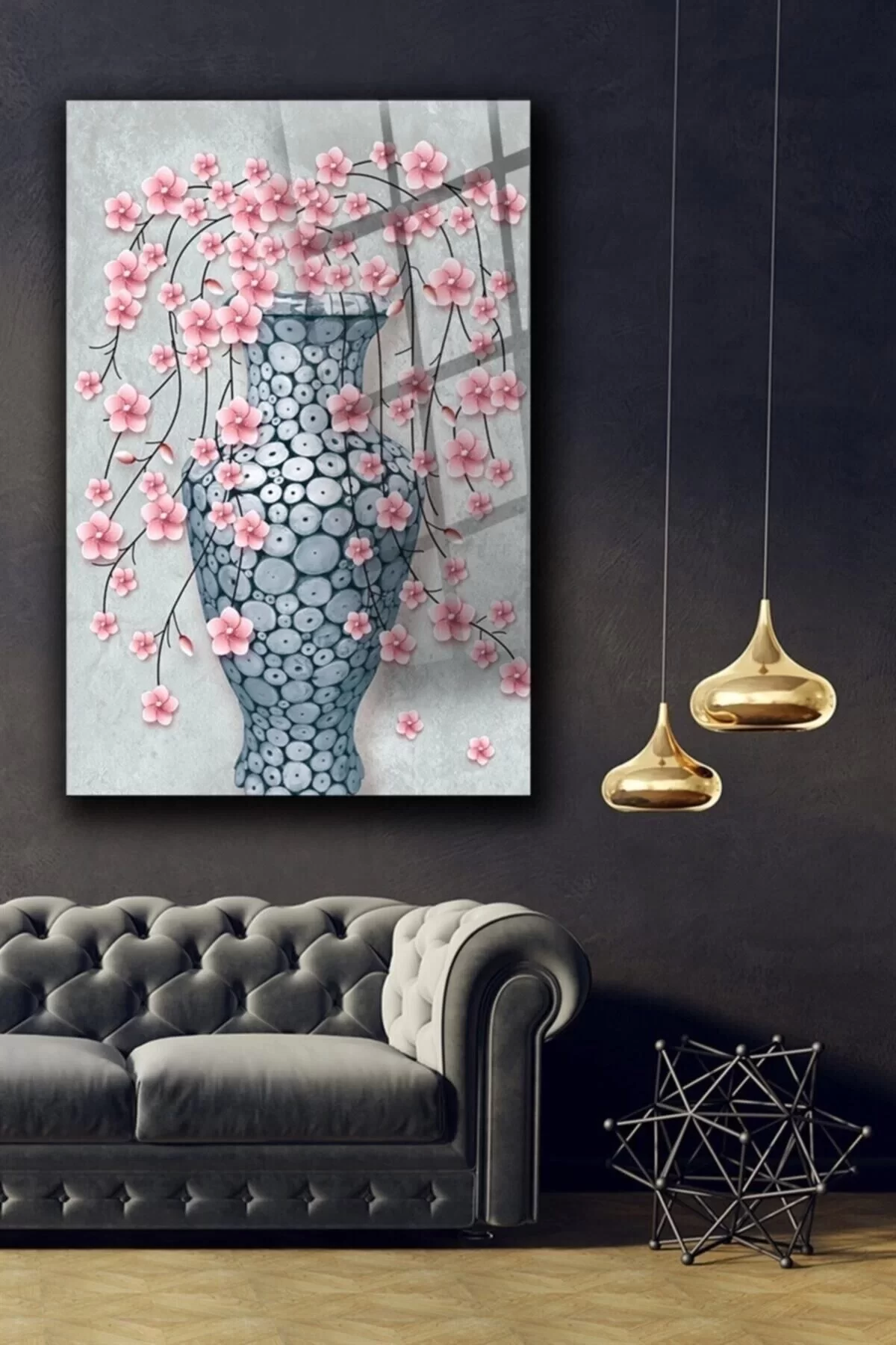 Flower in a Vase Glass Painting Wall Decoration