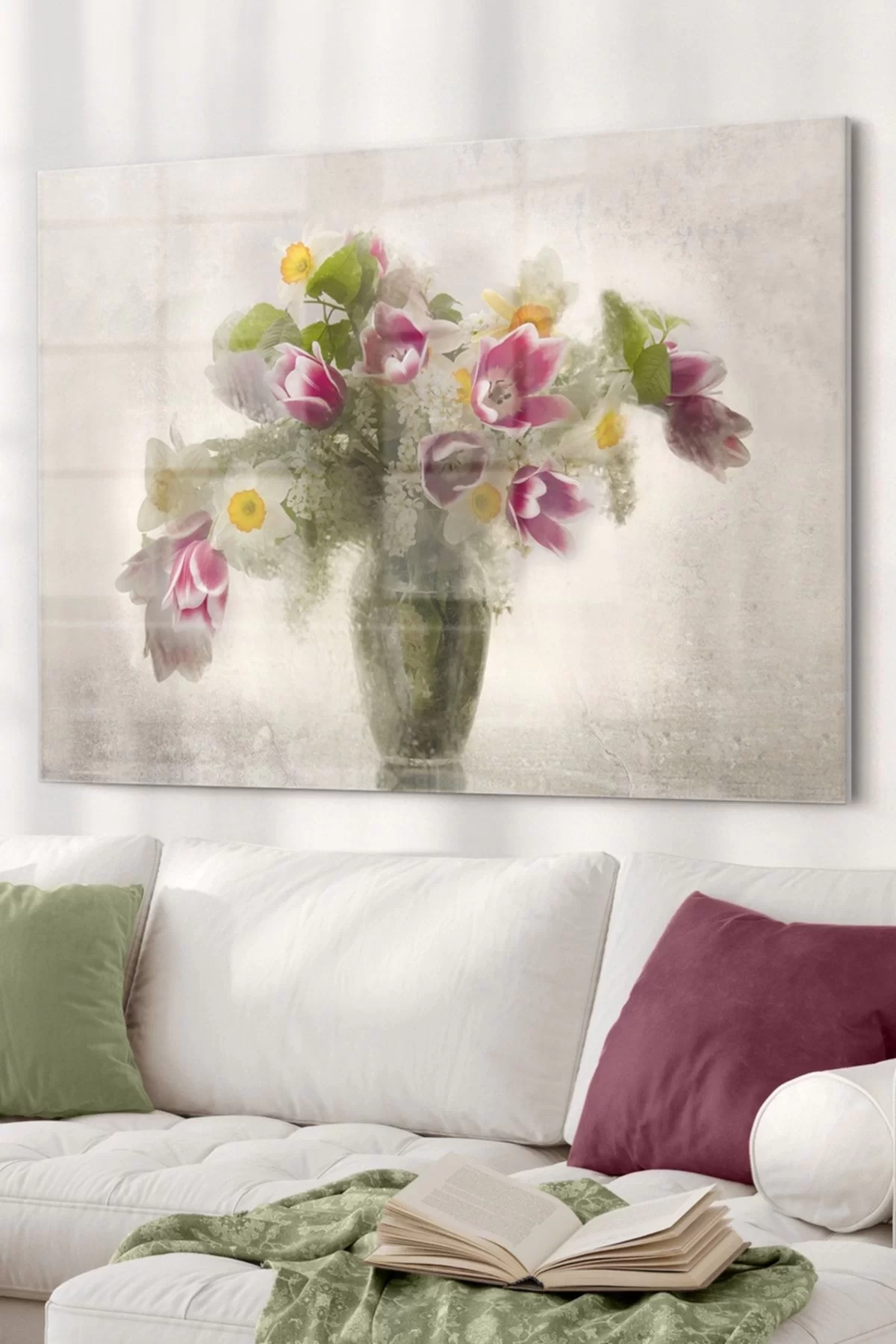 Vase And Flower | Flower Themed Glass Table | 50x70cm