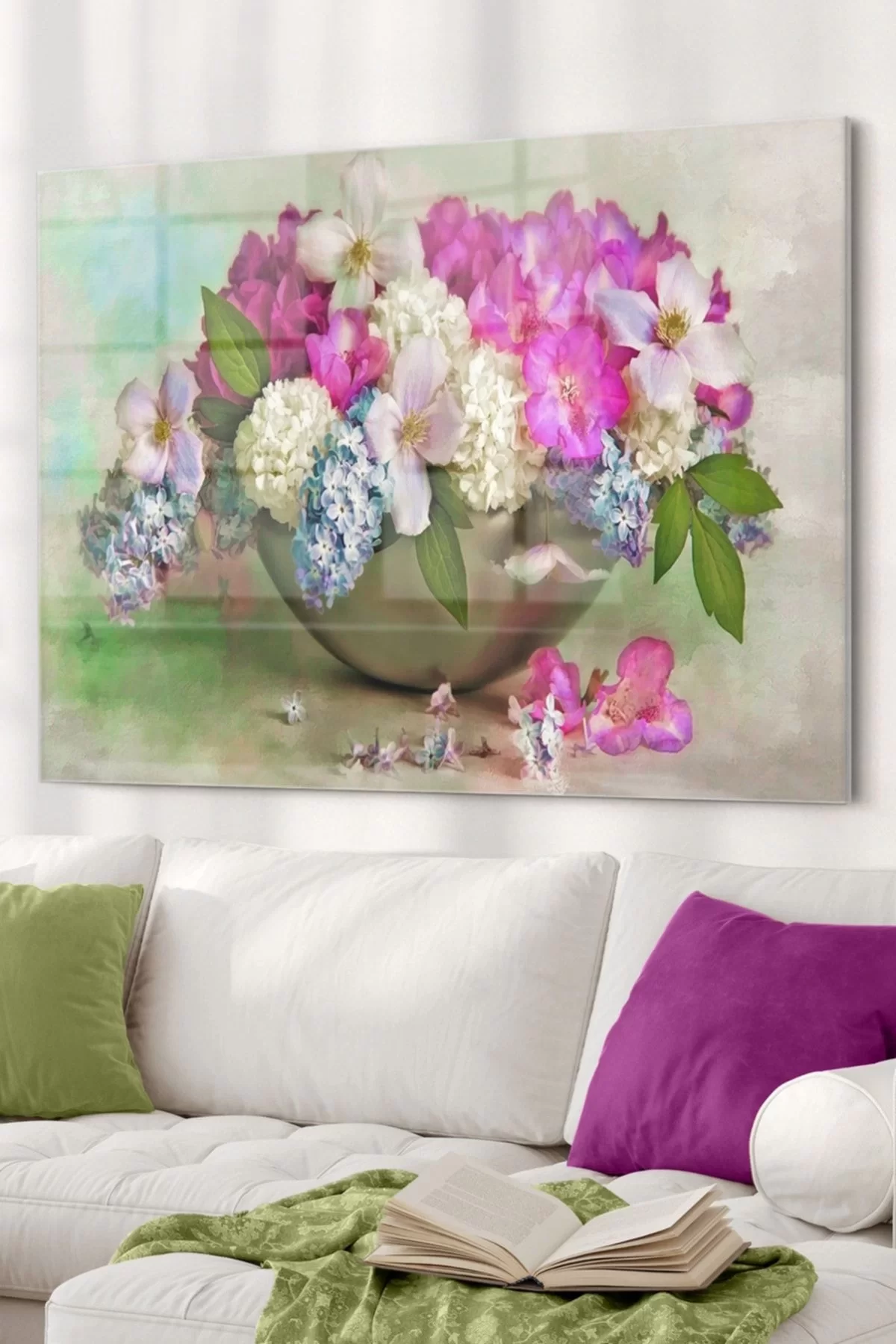 Vase And Flower | Flower Themed Glass Table | 50x70cm