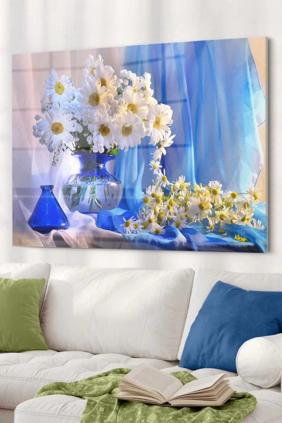 Vase And Daisy | Flower Themed Glass Table | 50x70cm