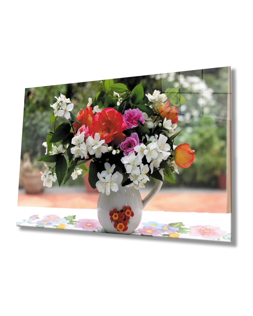 Flowers in a Vase Glass Painting