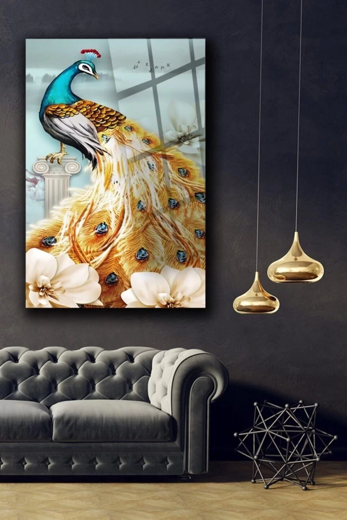 Oil Painting Peacock Glass Painting Wall Decoration