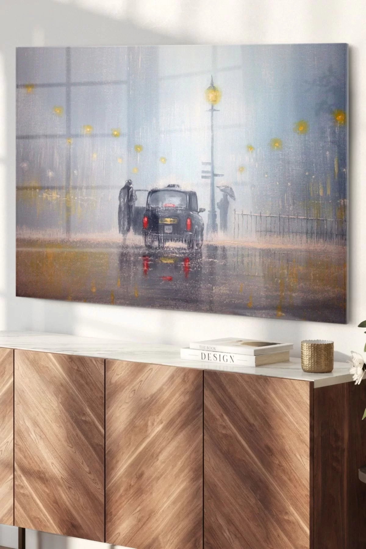 Rain And Car Themed | Art Themed Glass Painting | 50x70cm