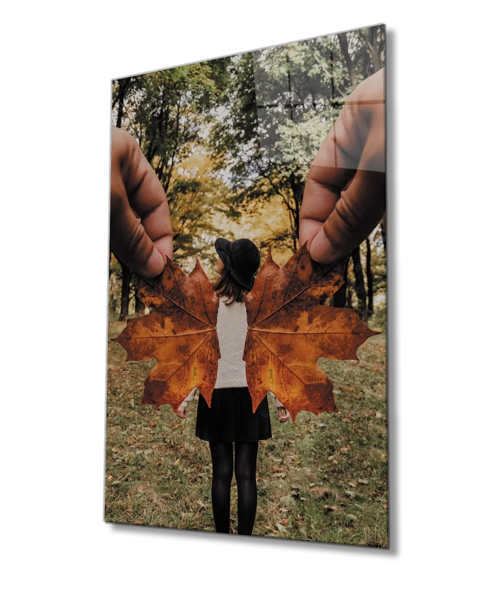 Woman with Leaf Wings Glass Painting